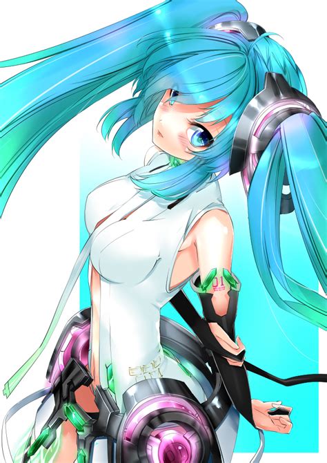 Safebooru Aqua Eyes Aqua Hair Belt Blue Hair Blush Elbow Gloves