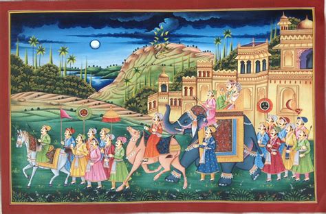 Rajasthan Maharaja Procession Painting Handmade Indian Royal Ethnic Folk Art