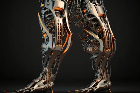 Premium Ai Image Futuristic Metal Cyborg Legs On Black Background