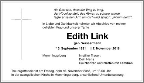 Traueranzeigen von Edith Link Allgäuer Zeitung