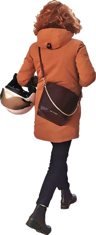 Week Architecture Woman Back Orange Scooter Helmet Walkingcut Out