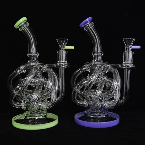 2020 Vortex Glass Bongs Dab Rigs 12 Recycler Tube Cyclone Bubbler Water Pipes 9 Inch Tall Inline