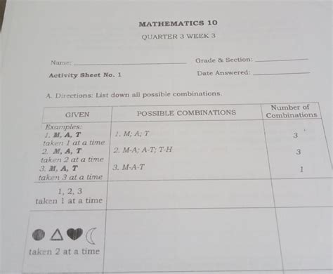 Solved Mathematics Quarter Week Name Grade Section