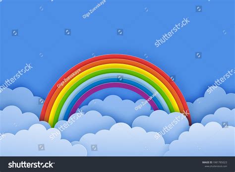 Bright Summer Background Rainbow Clouds Blue Stock Vector Royalty Free