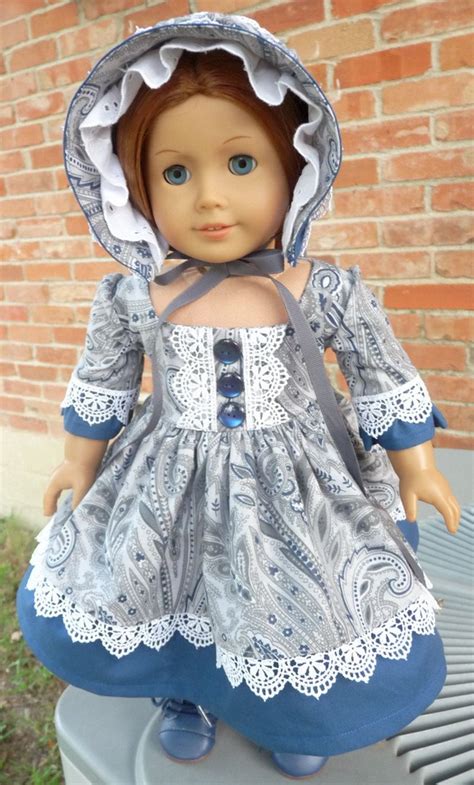 18 Doll Clothes Historical Civil War Mid 1800s Style Dress And Bonnet