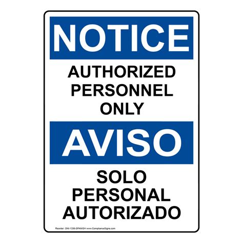 English Spanish Sign Authorized Personnel Only Bilingual Osha