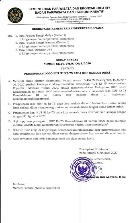 Pdf Jdih Kemenparekraf Go Id Contoh Kop Naskah Dinas