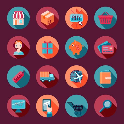 Shopping E Commerce Icons Set Flat 445306 Vector Art At Vecteezy