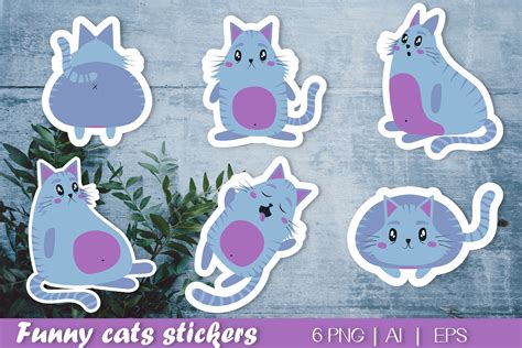 Blue Cat Sticker bundle, Printable and Digital Stickers By Boo Guevara ...