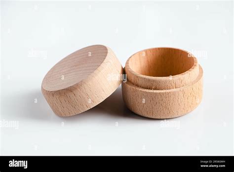 Small Wooden Round Box On White Background Open Storage Box For Small