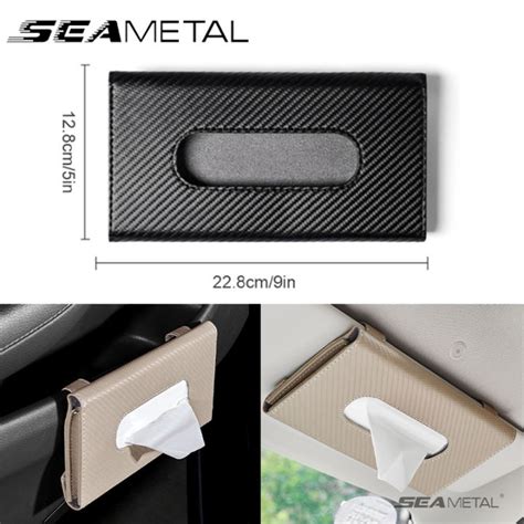 Seametal Car Tissue Holder Carbon Fiber Paper Box Auto Interior Storage