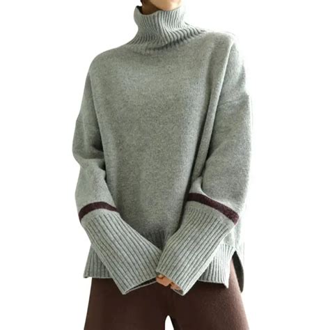 Women Oversize Basic Knitted Turtleneck Sweater Female Solid Turtleneck Collar Pullovers New