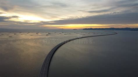 Drone Shot Hyperlapse Penang Second Bridge In Sunset Hour Stock Video