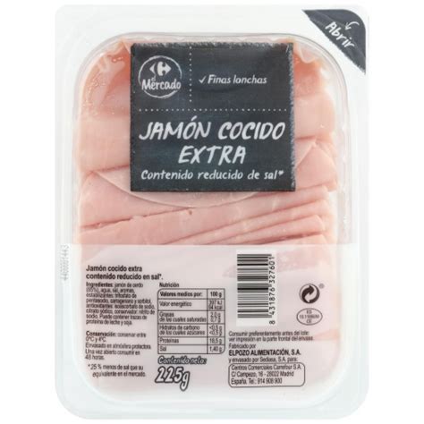 Jamón Cocido Extra en finas lonchas Carrefour El Mercado 225 g