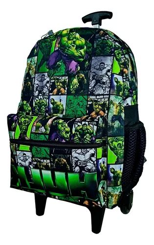 Mochila Bolsa Escolar Juvenil De Rodinhas Do Incrível Hulk