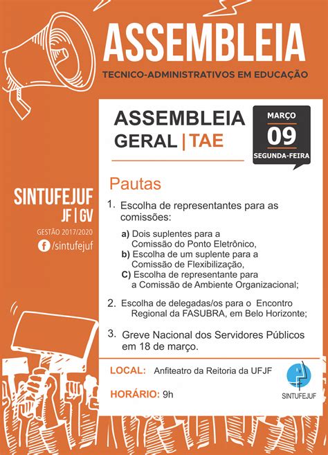 Sintufejuf Convoca Os Taes Da Ufjf Para Assembleia Dia De Mar O