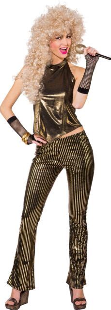 Ladies 1980s 80s Gold Disco Diva Hen Do Night Party Fancy Dress Costume Outfit Ebay