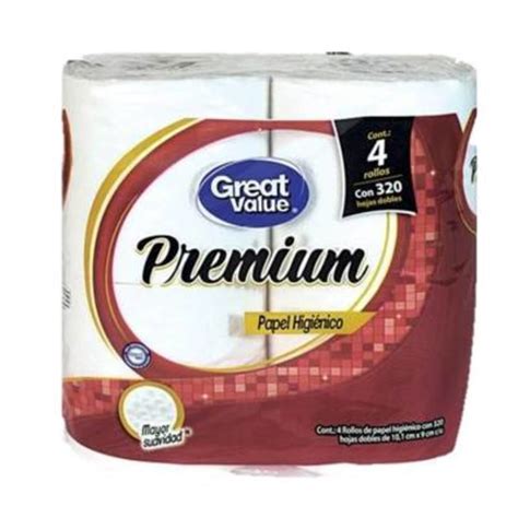 Papel Higiénico Great Value Premium 4 Rollos 320 Hojas Dobles Walmart