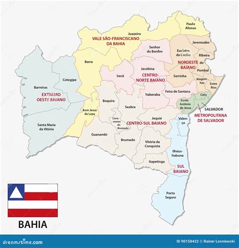 Bahia Administrative And Political Map With Flag Coloso