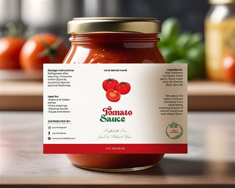 Editable Luxury Tomato Sauce Jar Label Template Printable Modern