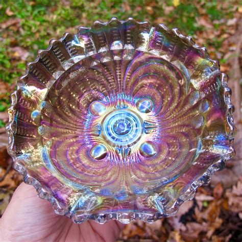 Antique Imperial Smoke Scroll Embossed Carnival Glass Bowl Carnival Glass