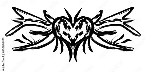 Neo Tribal Y2k Tattoo With Heart Shape Cyber Sigilism Style Hand Drawn