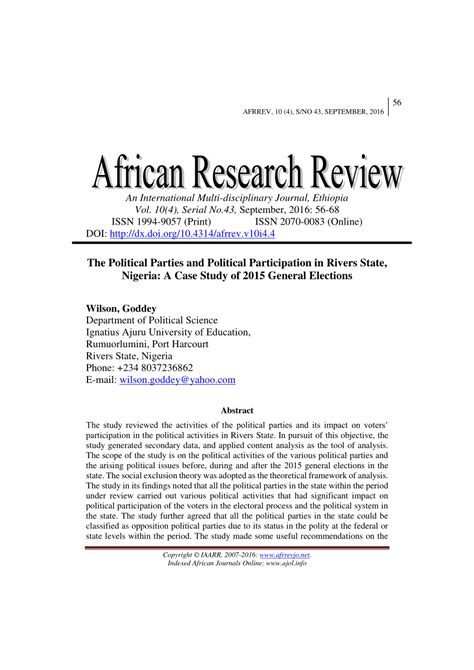 Pdf The Political Parties And Political Participation In Rivers State