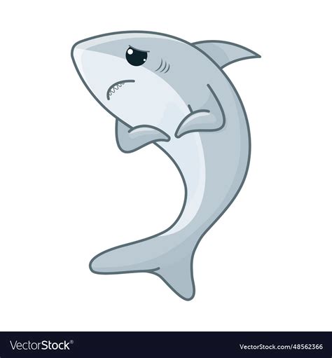 Sad Grey Shark Cartoon Icon Isolated Design Vector Image