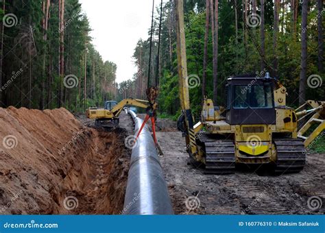 Natural Gas Pipeline Construction Work A Dug Trench In The Ground For