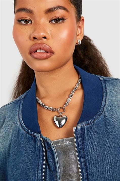 Heart Pendant Statement Necklace Boohoo Uk