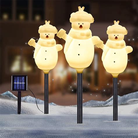 (Set of 3)Solar Christmas Lights Outdoor, Set of 3 Snowman Solar ...