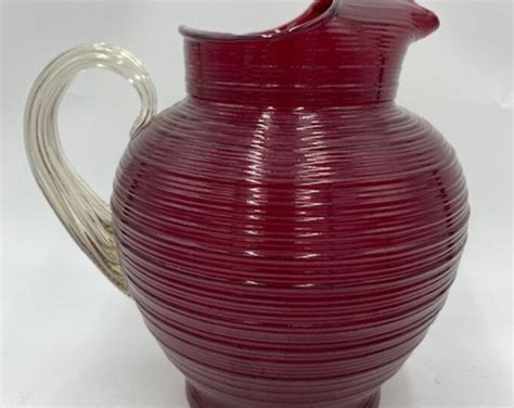 Vintage Red Glass Pitcher Retro Red Glass Pitcher Red Glass Pitcher