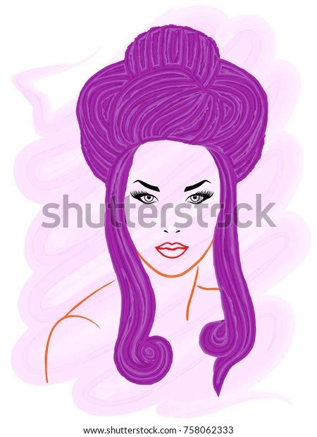 Girl Violet Hair Hand Drawing Color Stock Vector Royalty Free 758062333 Shutterstock