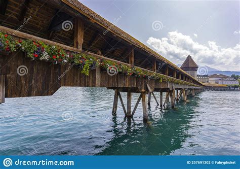 View Of The Wodden Covered KapellbrÃ¼cke Bridge And Its Beautiful