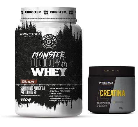 Kit Whey Protein Monster 100 Whey 900g Creatina Pura 300g