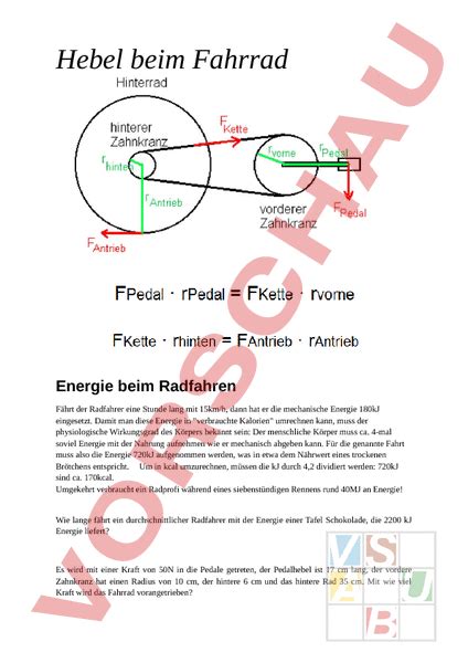 Arbeitsblatt Hebelgesetz Fahrrad Physik Mechanik Starrer K Rper