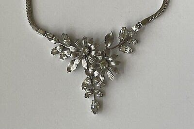 Vintage Krementz Signed Choker Necklace Flower Rhinestone K White