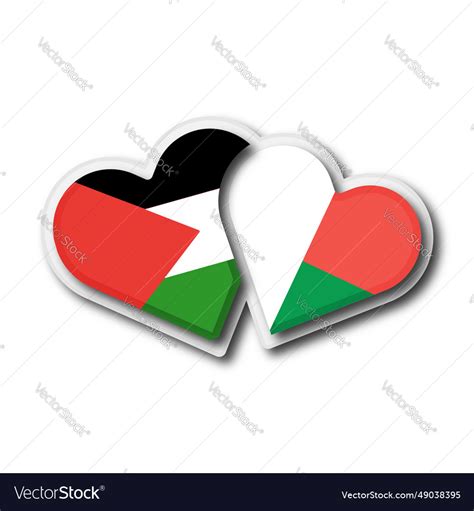 Palestine Vs Madagascar Flag Heart Shape Vector Image