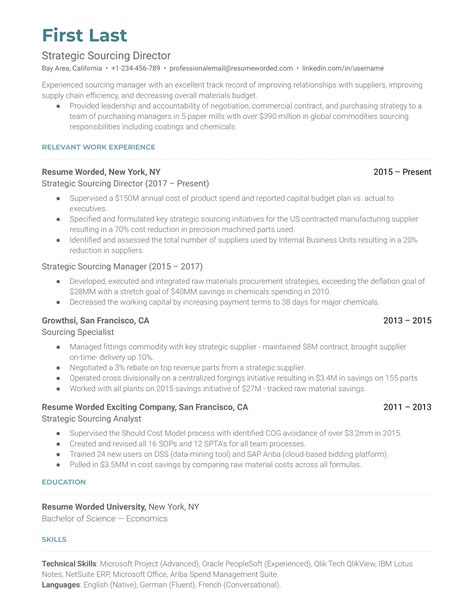 Strategic Sourcing Director Resume Example For 2023 Resume Worded