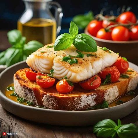 Roasted Cod With Tomatoes And Basil On Garlic Toasts Mahigar