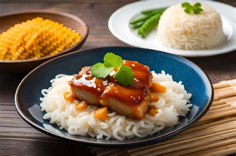 Un Plato De Comida Con Arroz Y Arroz Y Un Plato De Arroz Con Arroz Y