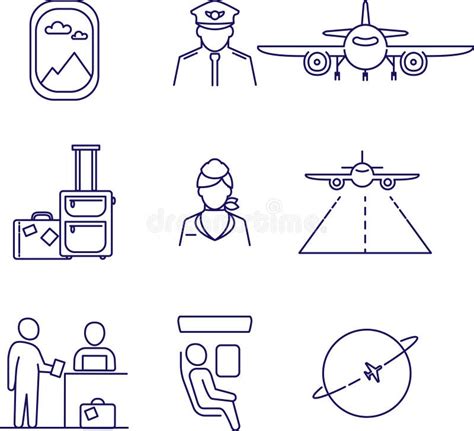 Set Of Aviation Icons Outline Illustration Vector Icons Of Airplane