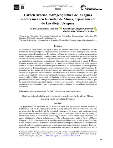 PDF Caracterización hidrogeoquímica de las aguas subterráneas en la