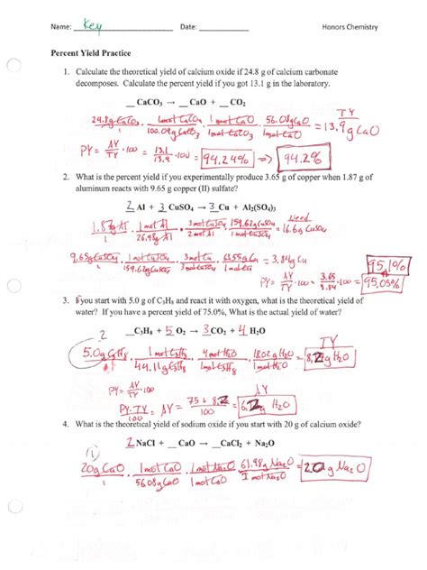 Answers Percent Yield Practice PDF PDF Worksheets Library