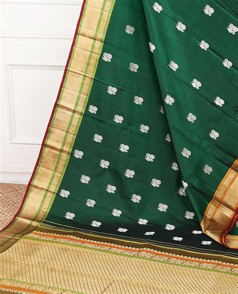 Dark Green Kancheepuram Silksaree With Mayil Buttas Contrast Border