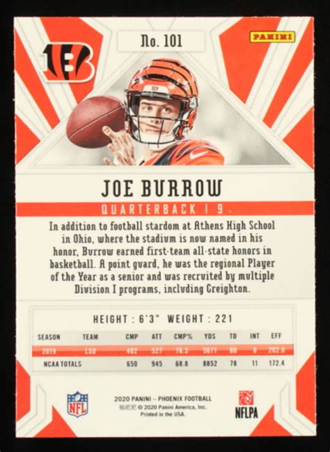 Joe Burrow 2020 Panini Phoenix Fire Burst 101 Rc Pristine Auction