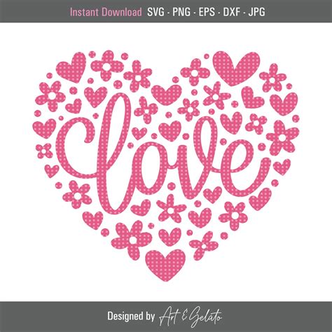 Love Floral Heart Svg Love Svg Love Heart Svg Valentines Day Svg