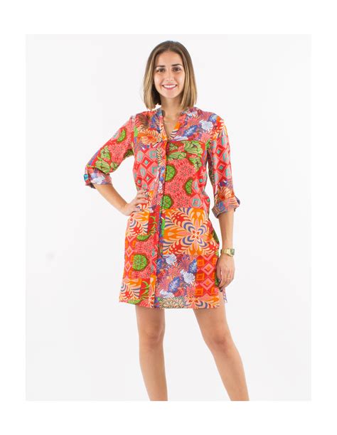 Robe Courte Boutonn E Imprim Patchwork Baba Cool