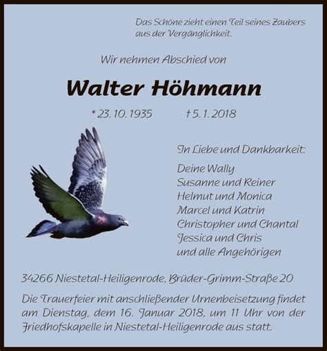 Traueranzeigen Von Walter H Hmann Trauer Hna De