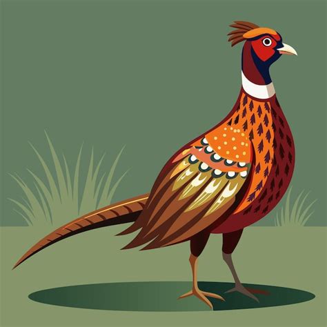 A Drawing Of A Pheasant With A Red And Orange Feathers Premium AI